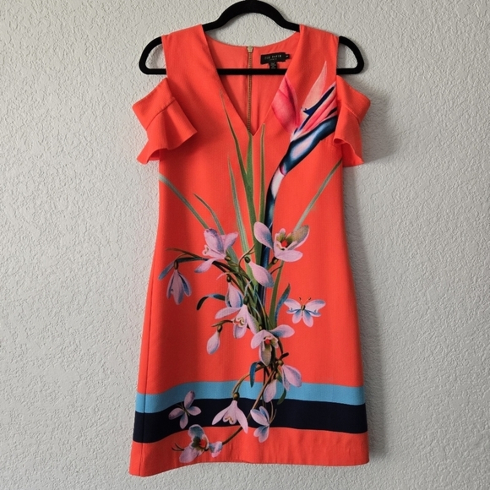 Ted Baker 4 Leea Cold Shoulder Tropical‎ Dress Orange